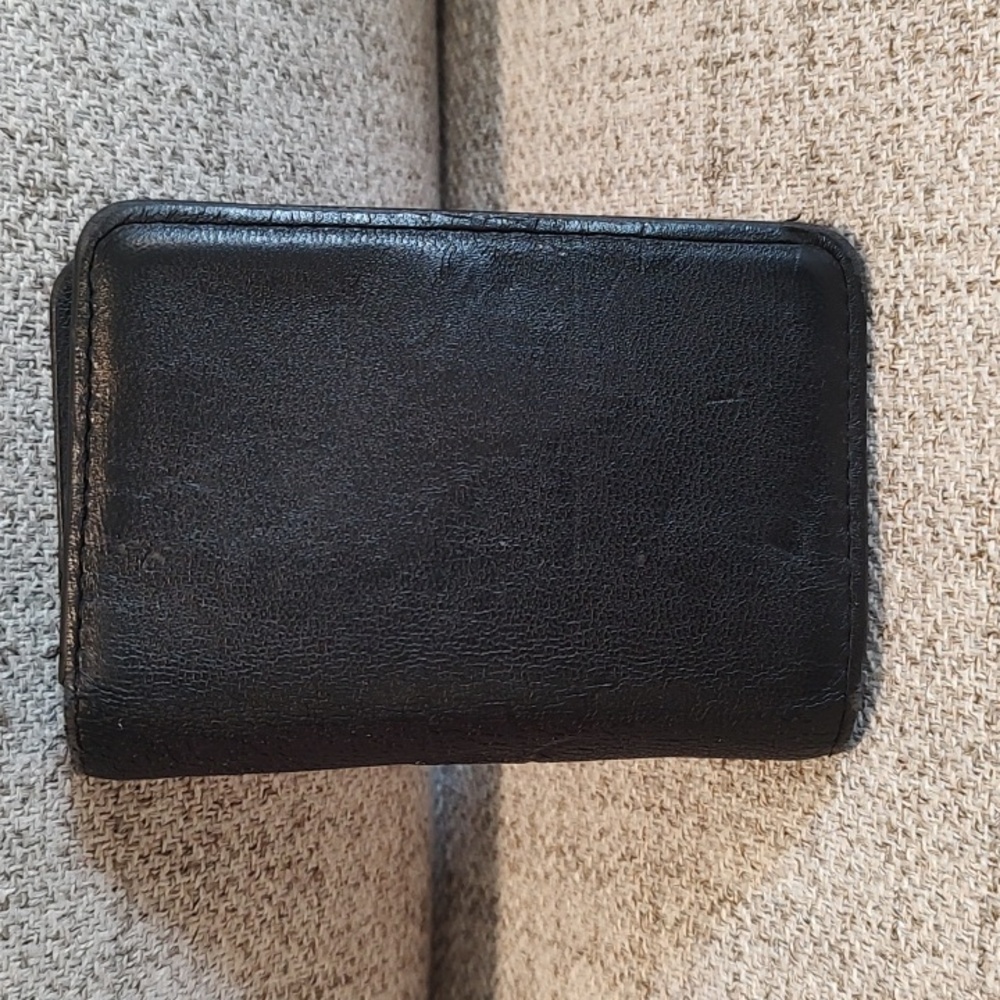 ZARA Leather Double Card Holder Black Wallet Billfold